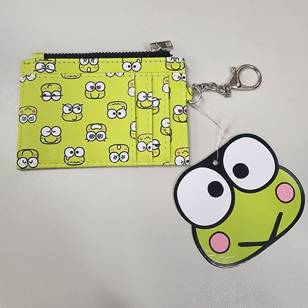 Sanrio Keroppi Card Holder Wallet w/Keychain Green Coin Purse ID Case